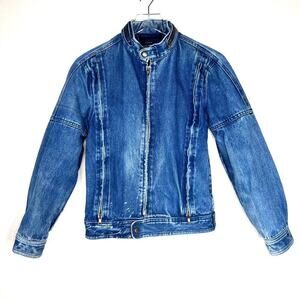 Vintage Cooper Sportswear Denim Jacket Moto Motorcycle Style Worn In SMALL 90s